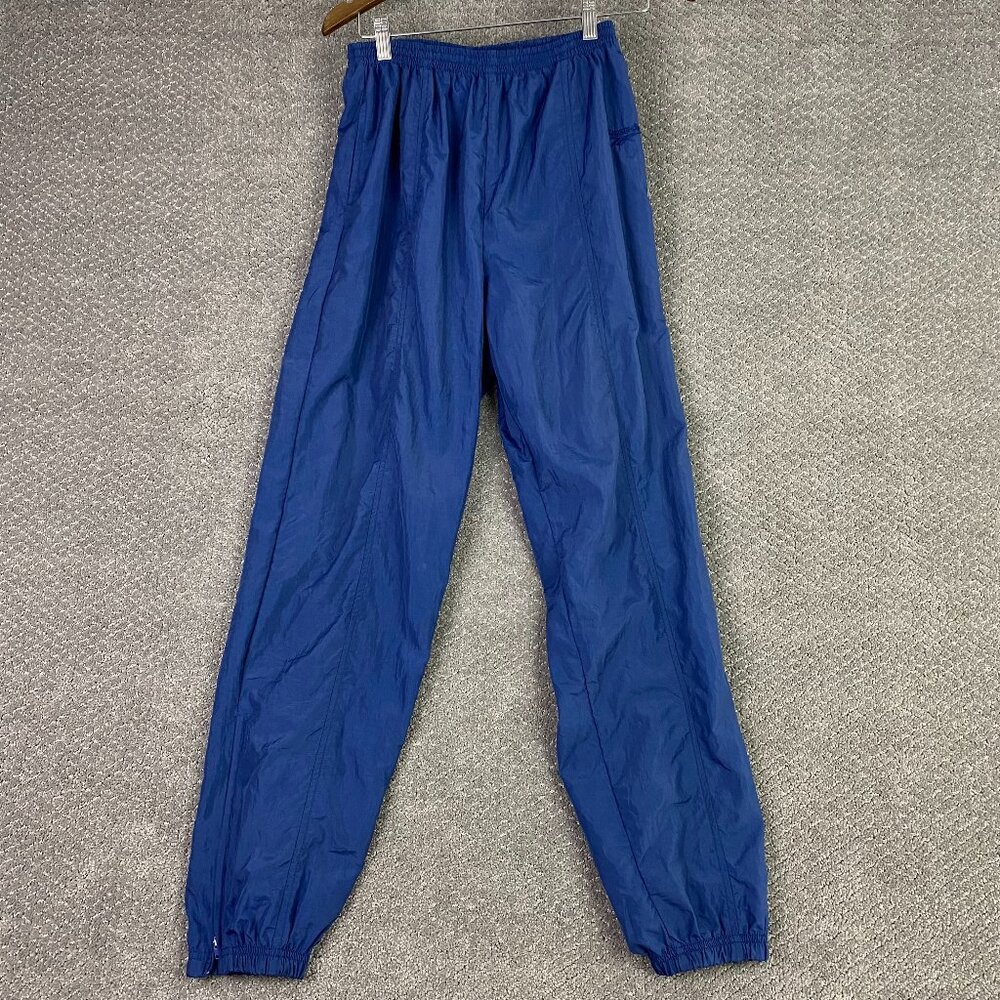 Vintage Reebok Windbreaker Pants Men's Medium Blue Nylon Ankle Zip Jogger Track